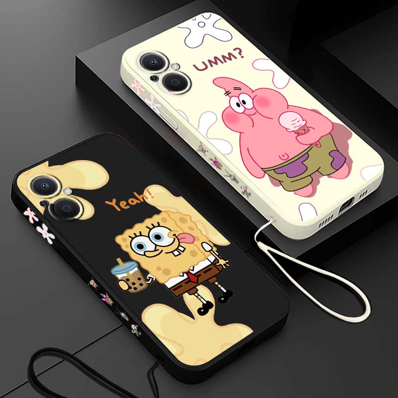 Silicone Liquid Case - Забавный чехол-накладка с Спонджбобом для OPPO